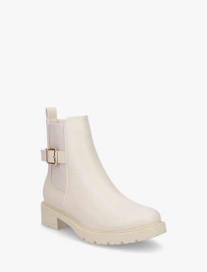 Bottines en simili unies - Crème - 2