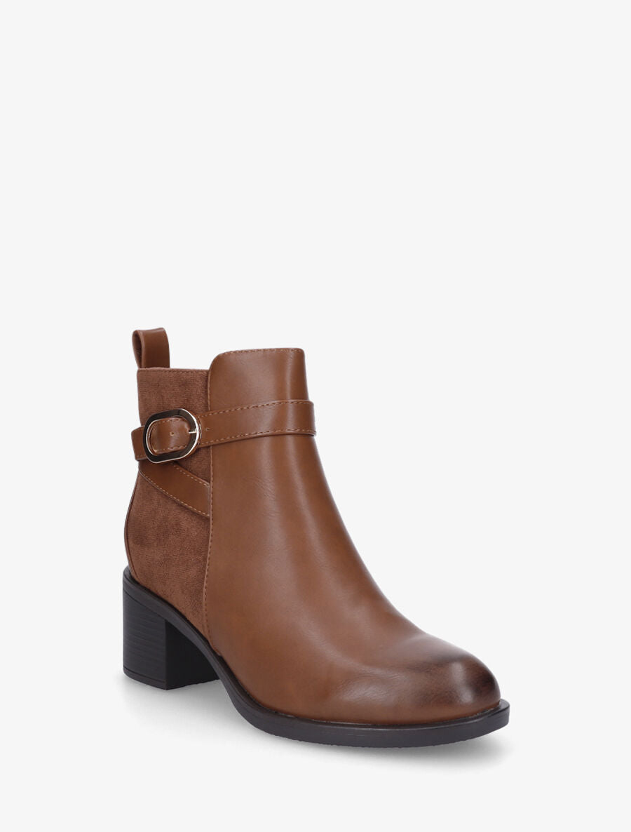 Bottines en simili et suédine - Camel - 2