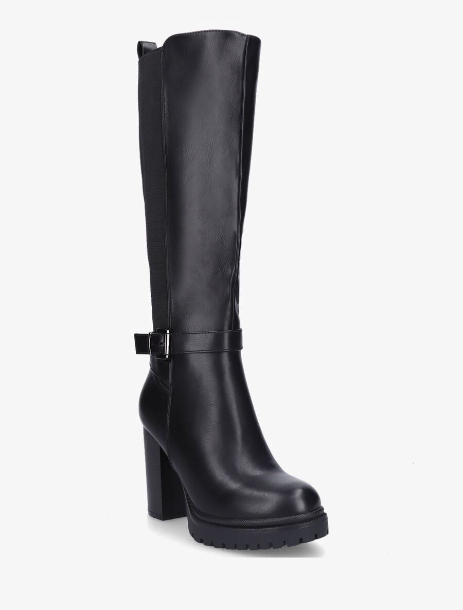 Bottes en simili à talon et plateforme - Noir - 2