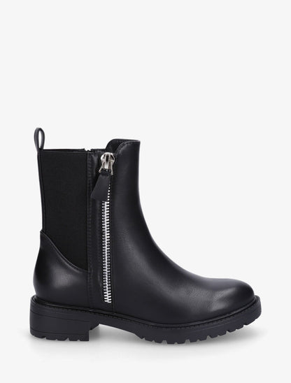 Bottines en simili à zip décoratif - Noir - 5