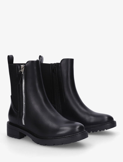 Bottines en simili à zip décoratif - Noir - 4