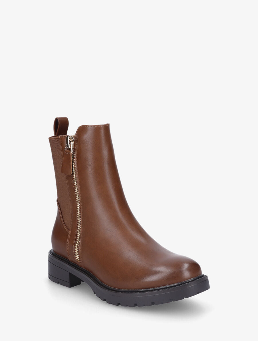 Bottines en simili à zip décoratif - Camel - 2