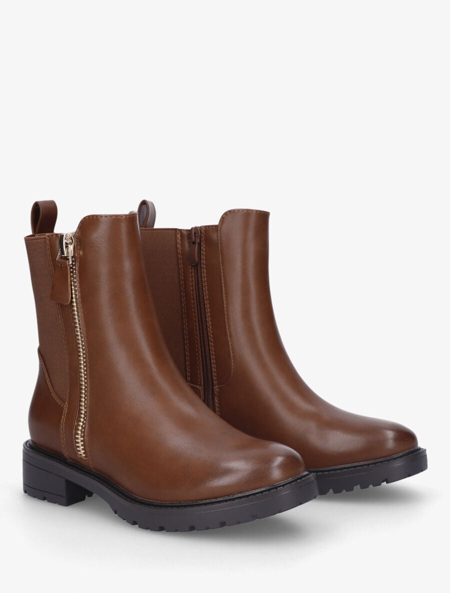 Bottines en simili à zip décoratif - Camel - 4