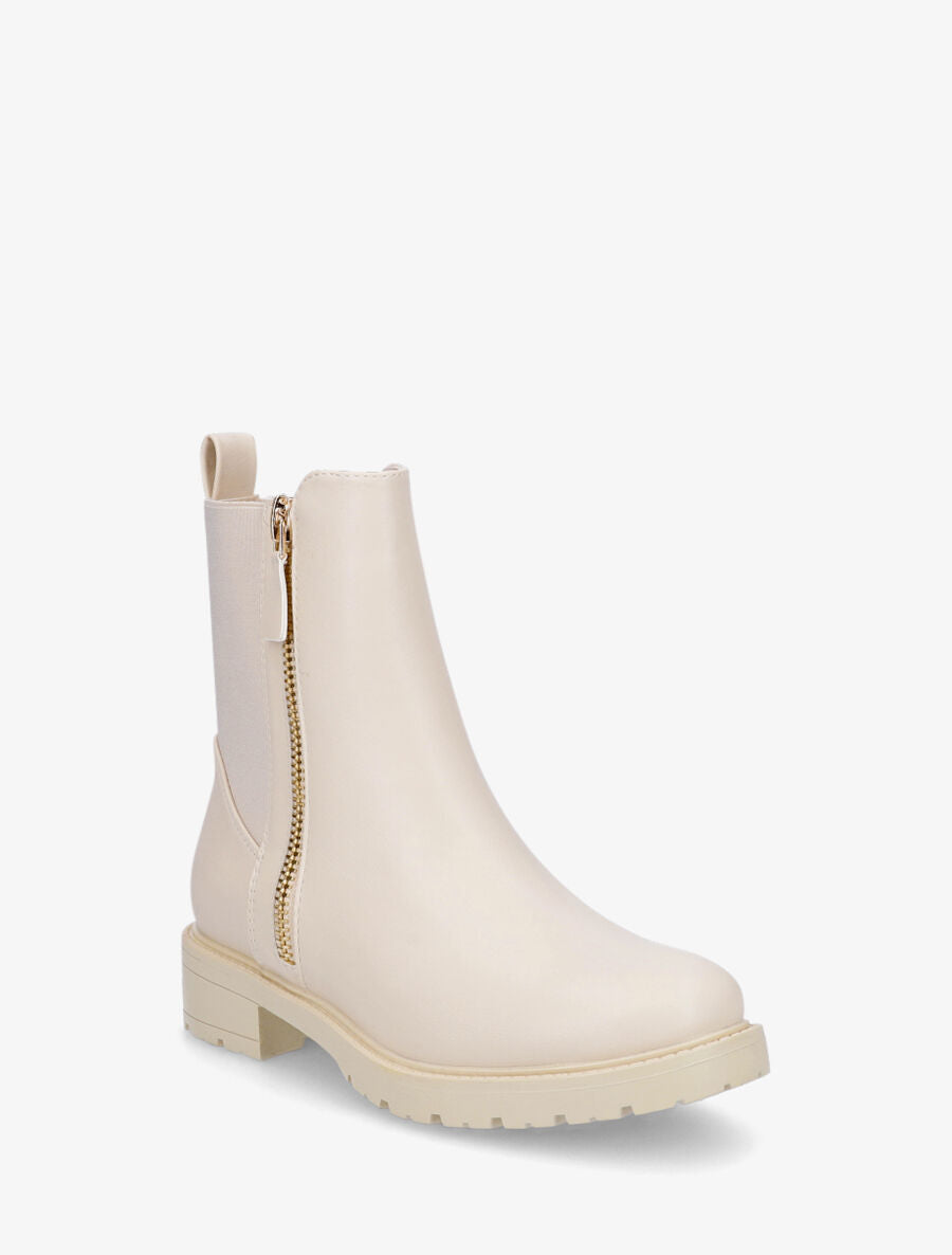 Bottines en simili à zip décoratif - Crème - 2
