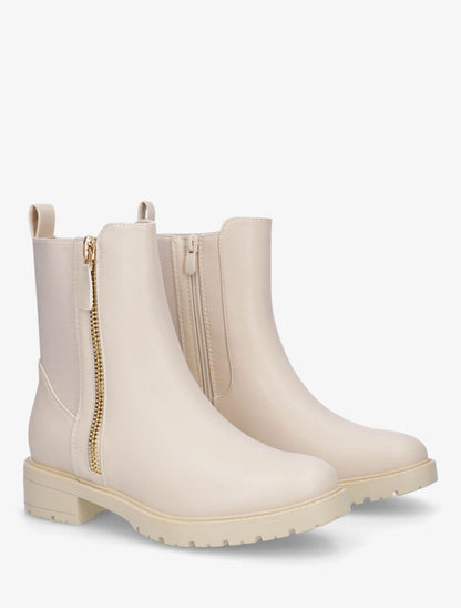 Bottines en simili à zip décoratif - Crème - 4