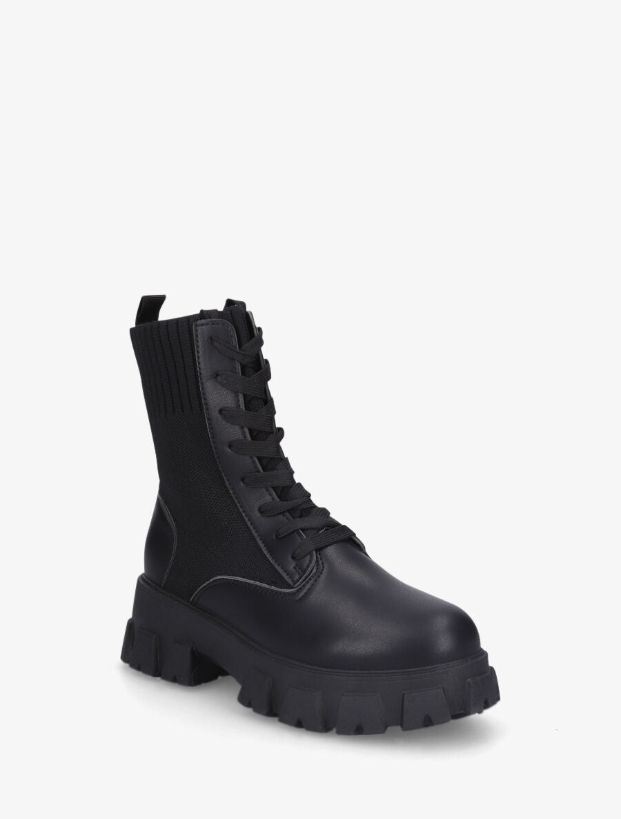Bottines montantes à lacets style chaussettes - Noir - 2
