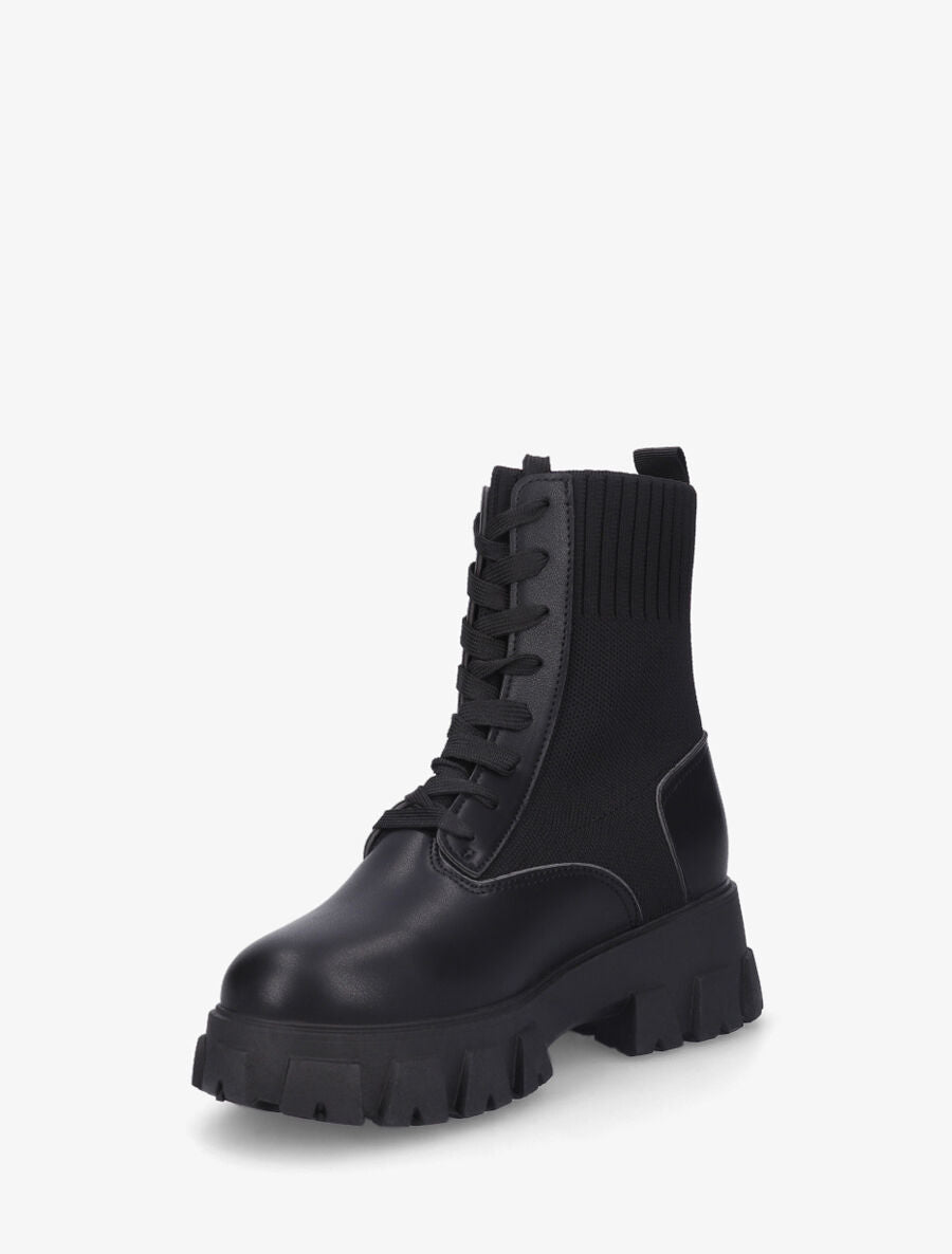 Bottines montantes à lacets style chaussettes - Noir - 3