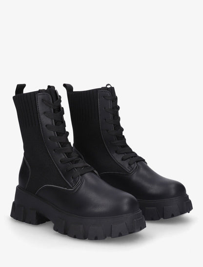 Bottines montantes à lacets style chaussettes - Noir - 4