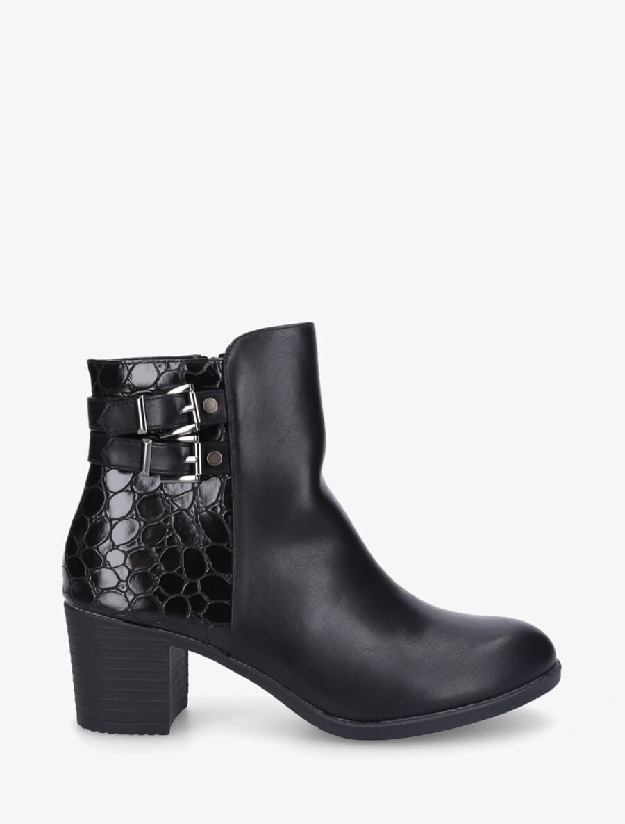 Bottines en simili et croco - Noir - 1