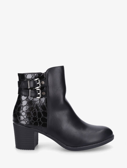 Bottines en simili et croco - Noir - 1
