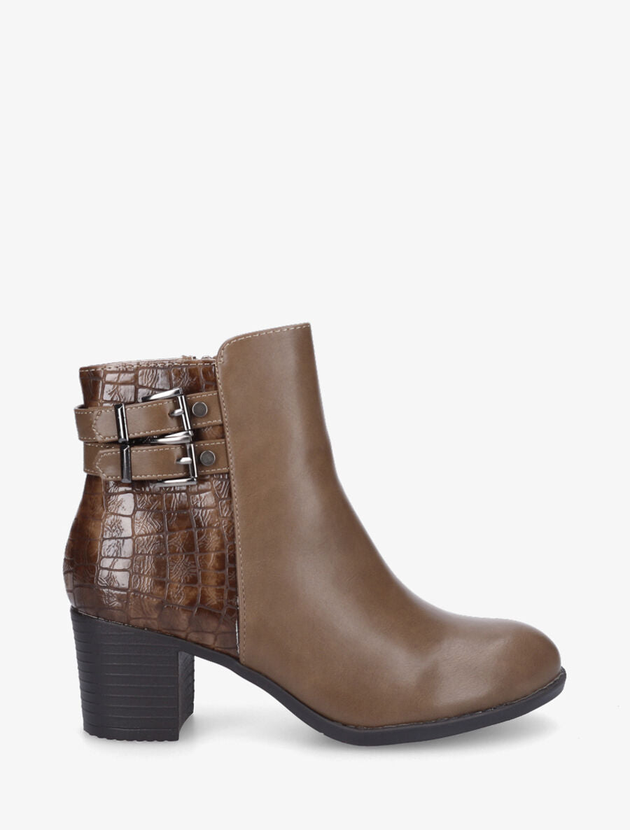 Bottines en simili et croco - Taupe - 5