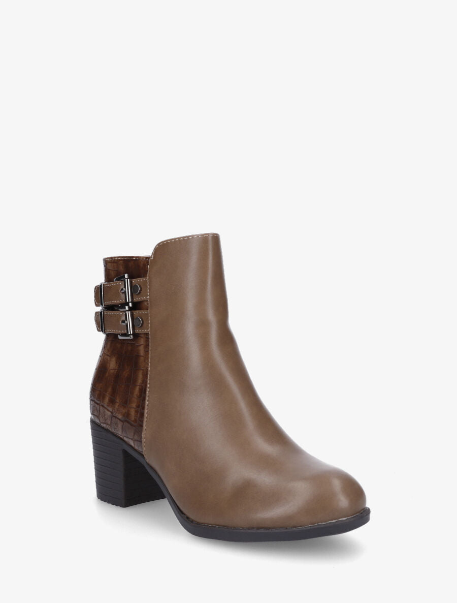 Bottines en simili et croco - Taupe - 2