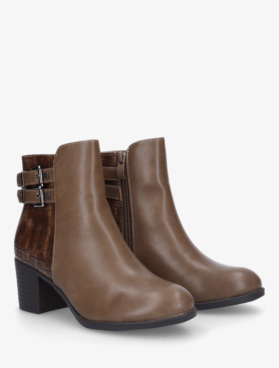 Bottines en simili et croco - Taupe - 4