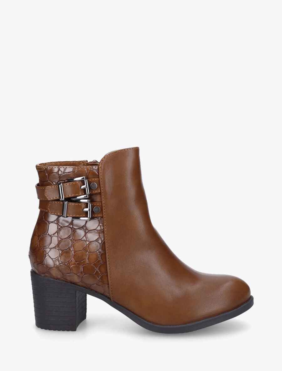 Bottines en simili et croco - Camel - 1