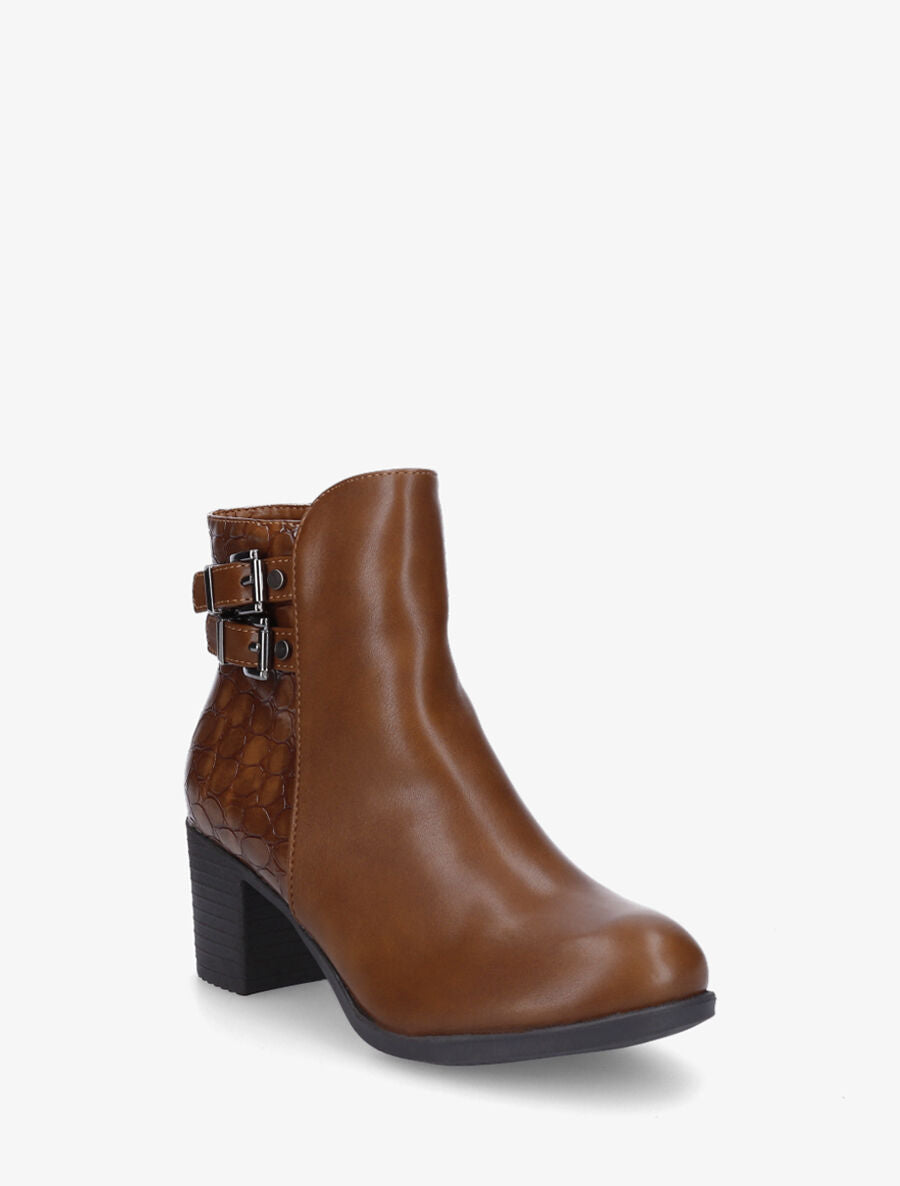 Bottines en simili et croco - Camel - 2