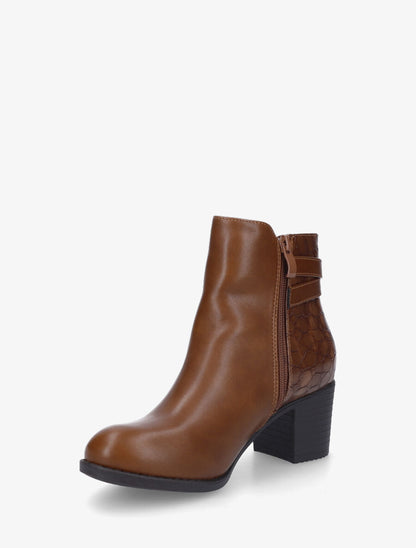 Bottines en simili et croco - Camel - 3
