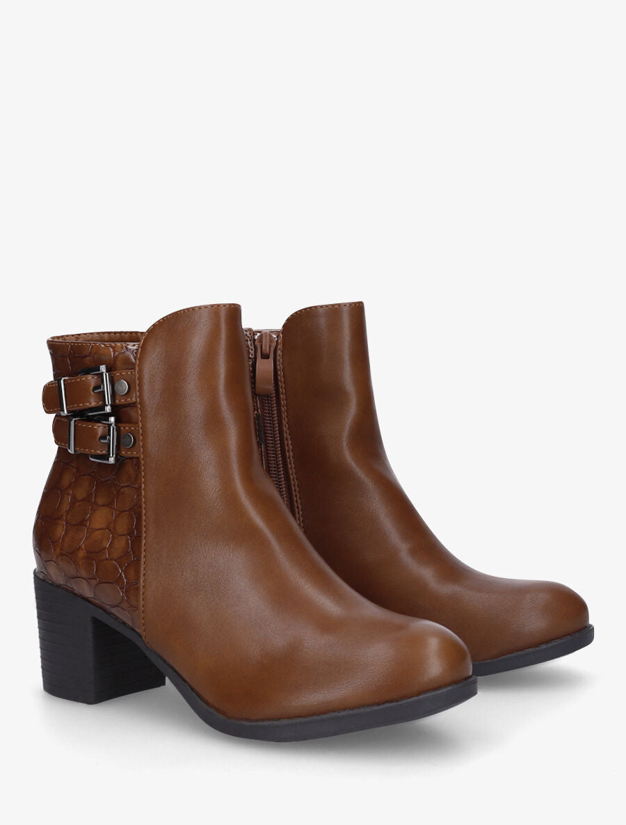 Bottines en simili et croco - Camel - 4
