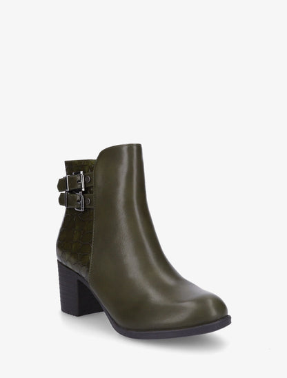 Bottines en simili et croco - Kaki - 2