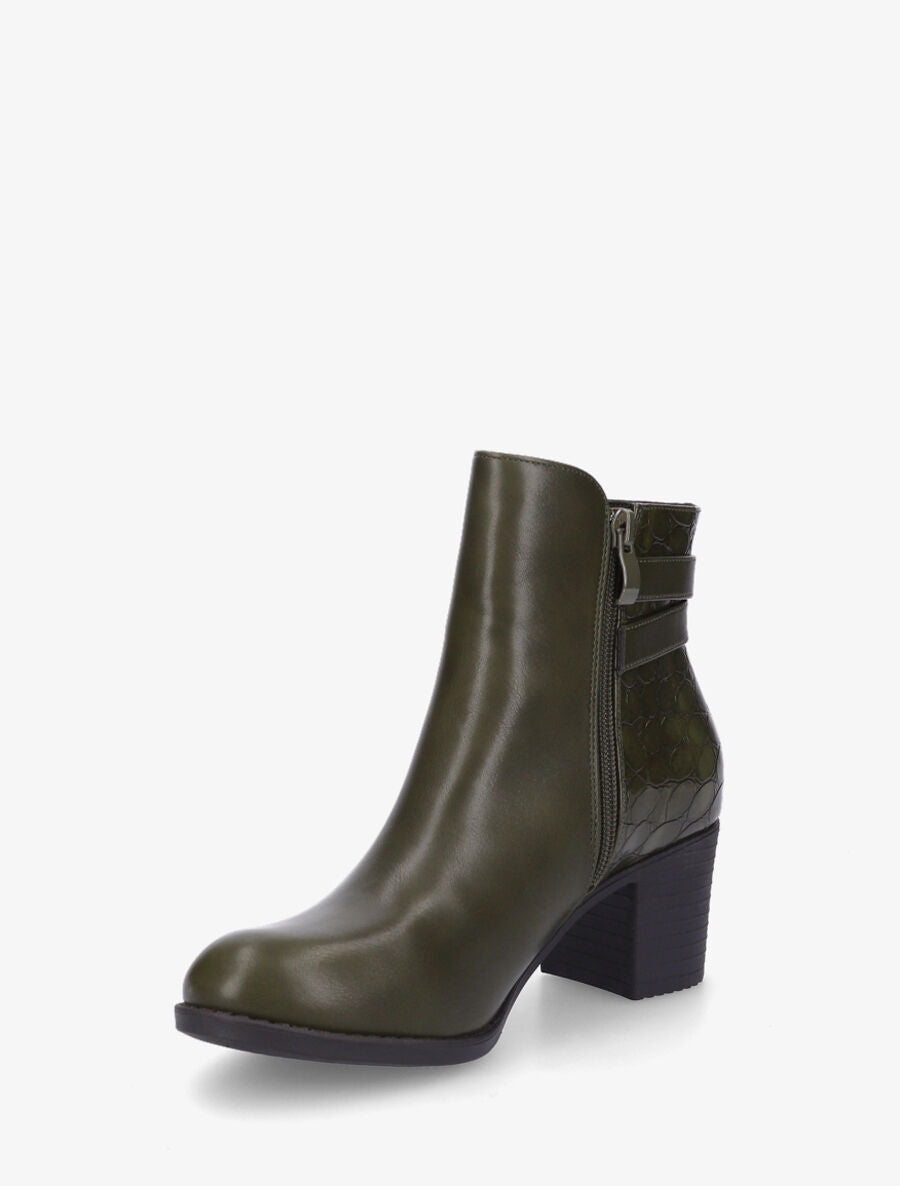 Bottines en simili et croco - Kaki - 3