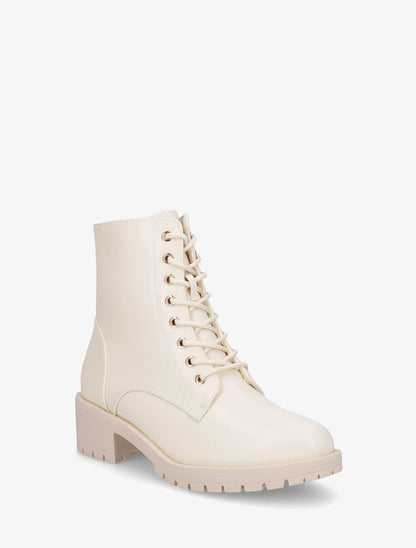 Boots à lacets en simili - Beige - 2
