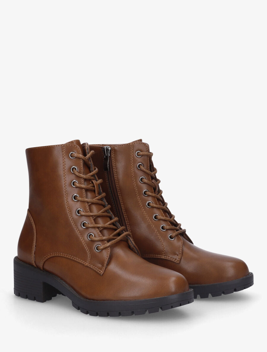 Boots à lacets en simili - Camel - 4