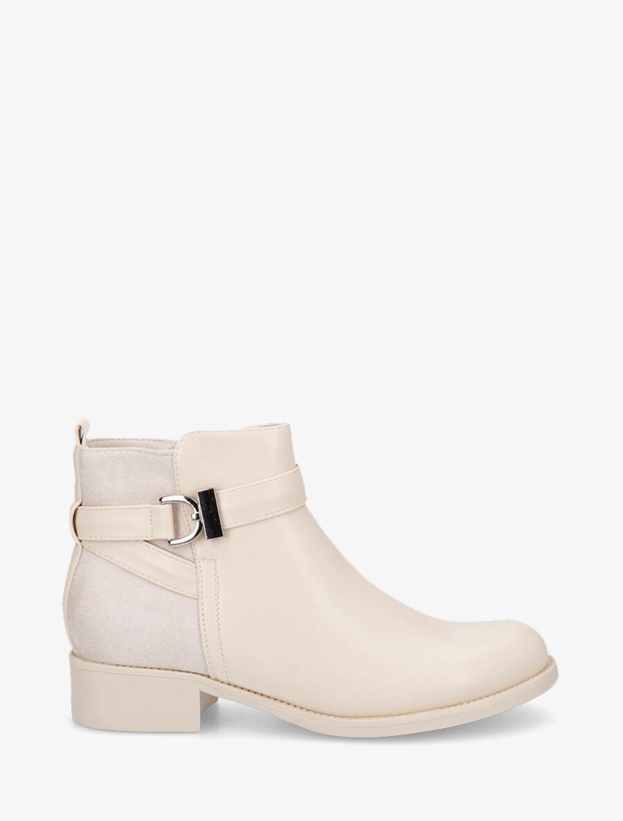 Bottines bi-matière à boucle - Beige - 1
