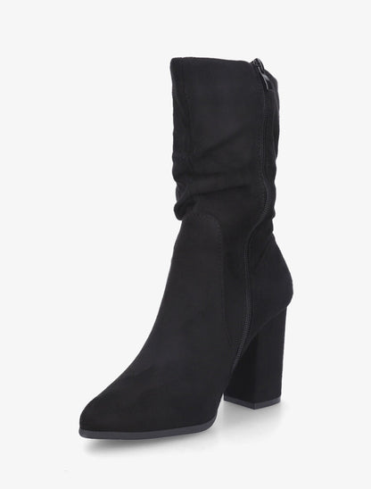 Bottines froncés en suédine à talon - Noir - 3