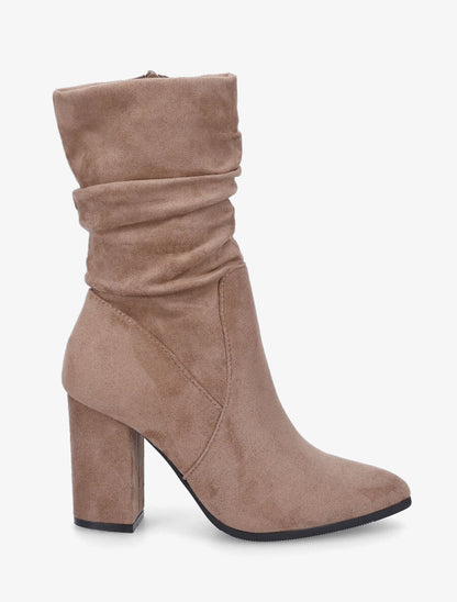 Bottines froncés en suédine à talon - Taupe - 1