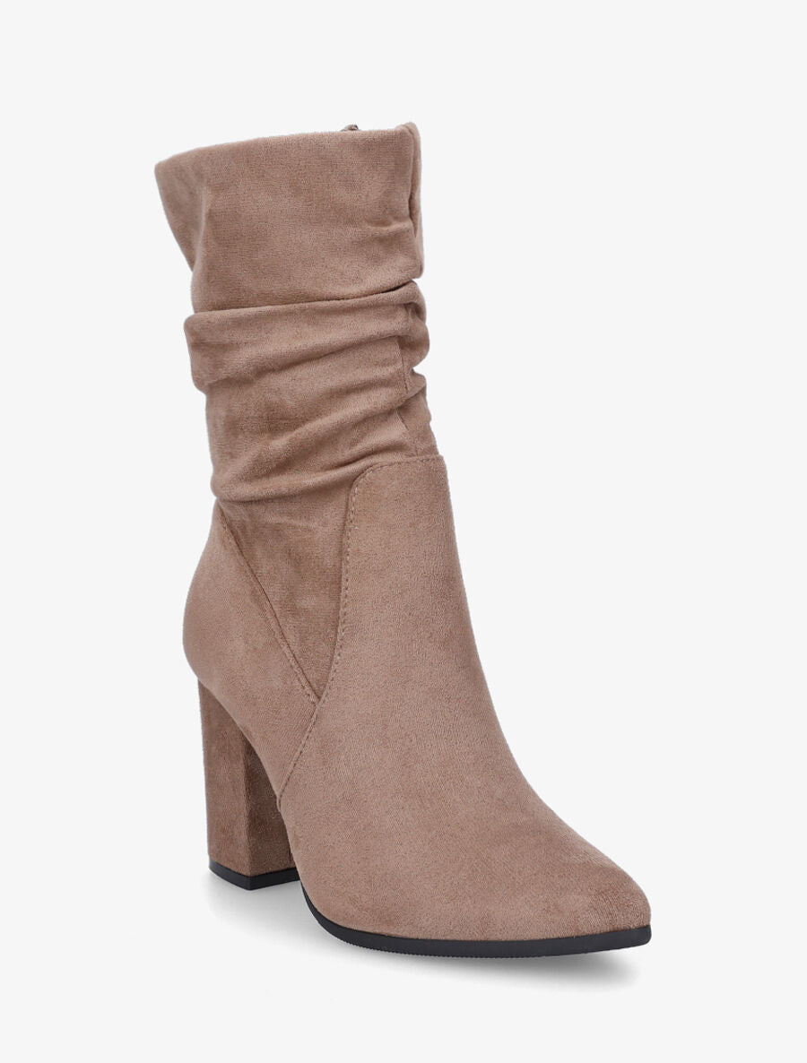 Bottines froncés en suédine à talon - Taupe - 2