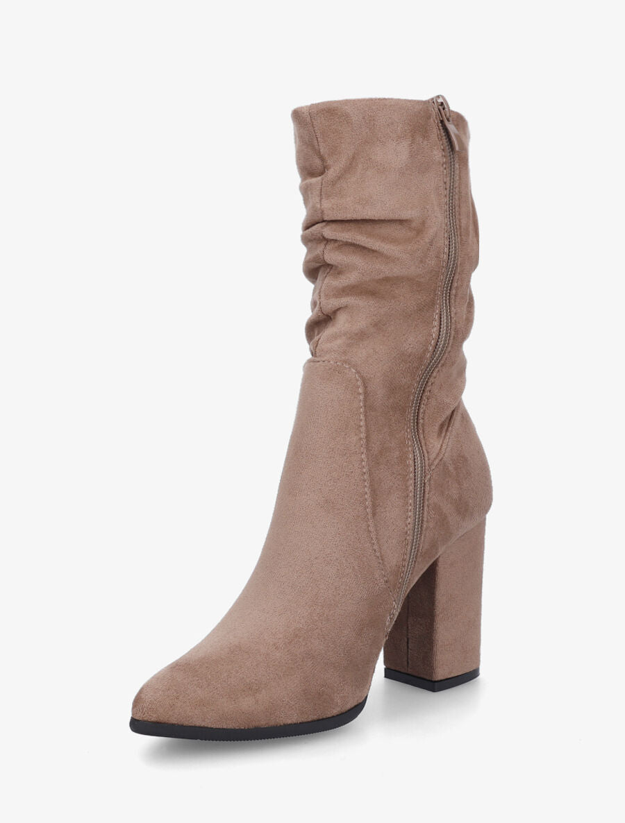 Bottines froncés en suédine à talon - Taupe - 3