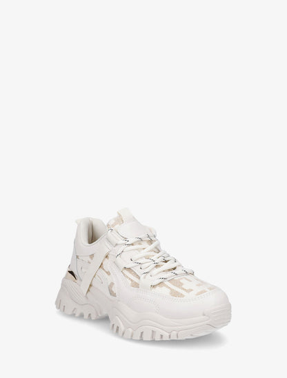Baskets en simili à double lacets - Beige - 2