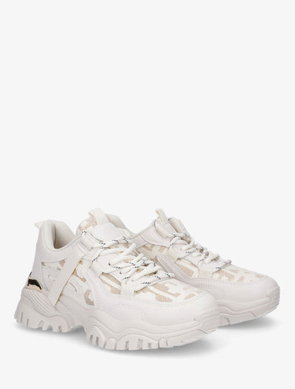 Baskets en simili à double lacets - Beige - 4