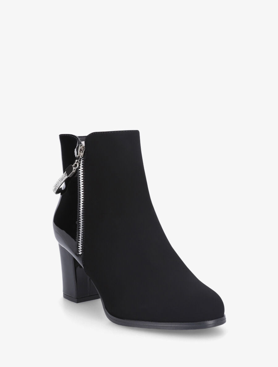 Bottines à talon et sangle strassée - Noir - 2