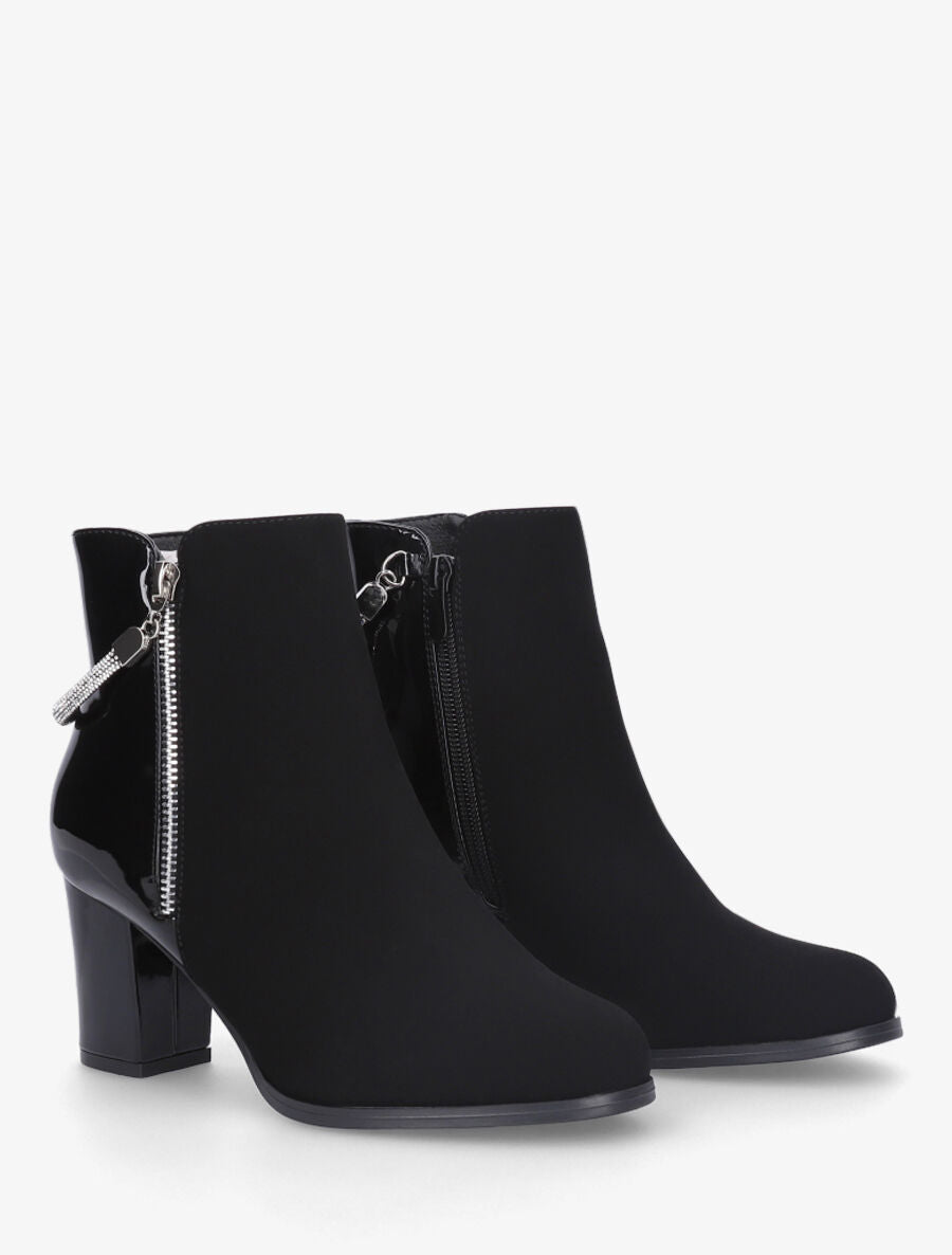 Bottines à talon et sangle strassée - Noir - 4