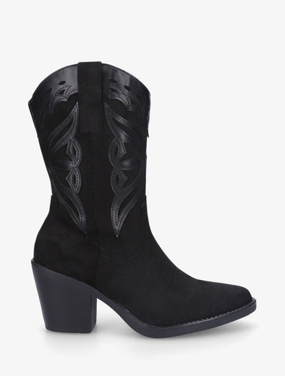 Bottines style santiag bi-matière - Noir - 1