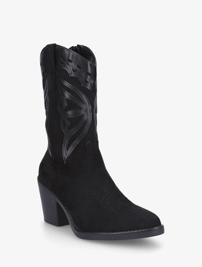 Bottines style santiag bi-matière - Noir - 2