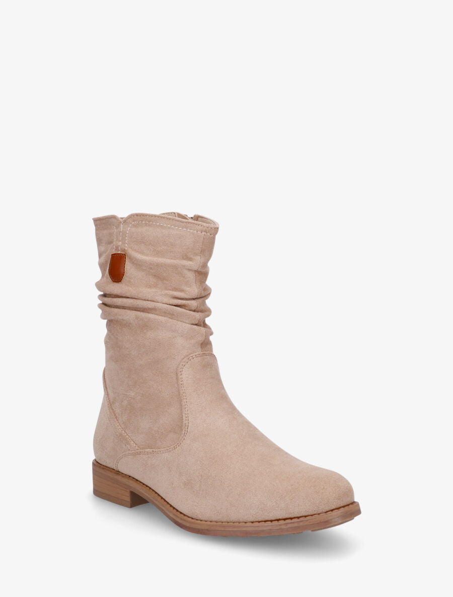 Bottines froncées en suédine - Beige - 2