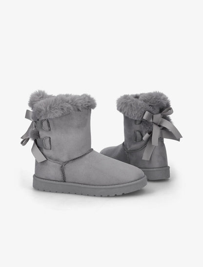 Bottines fourrées à noeuds - Gris - 5