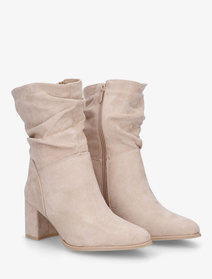 Bottines froncées en suédine à bout pointu - Beige - 4