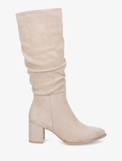 Bottes en suédine à talon carré - Beige - 5