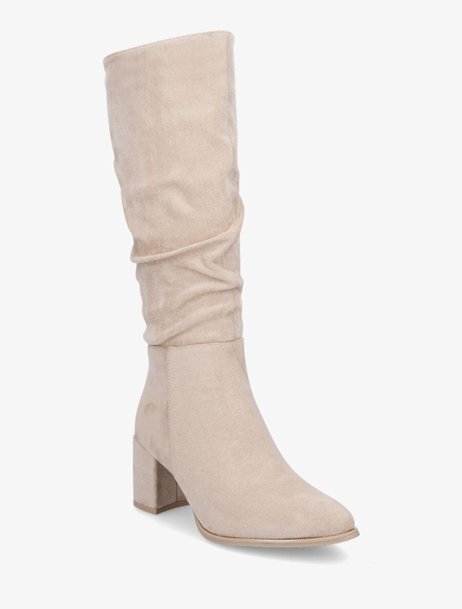 Bottes en suédine à talon carré - Beige - 2