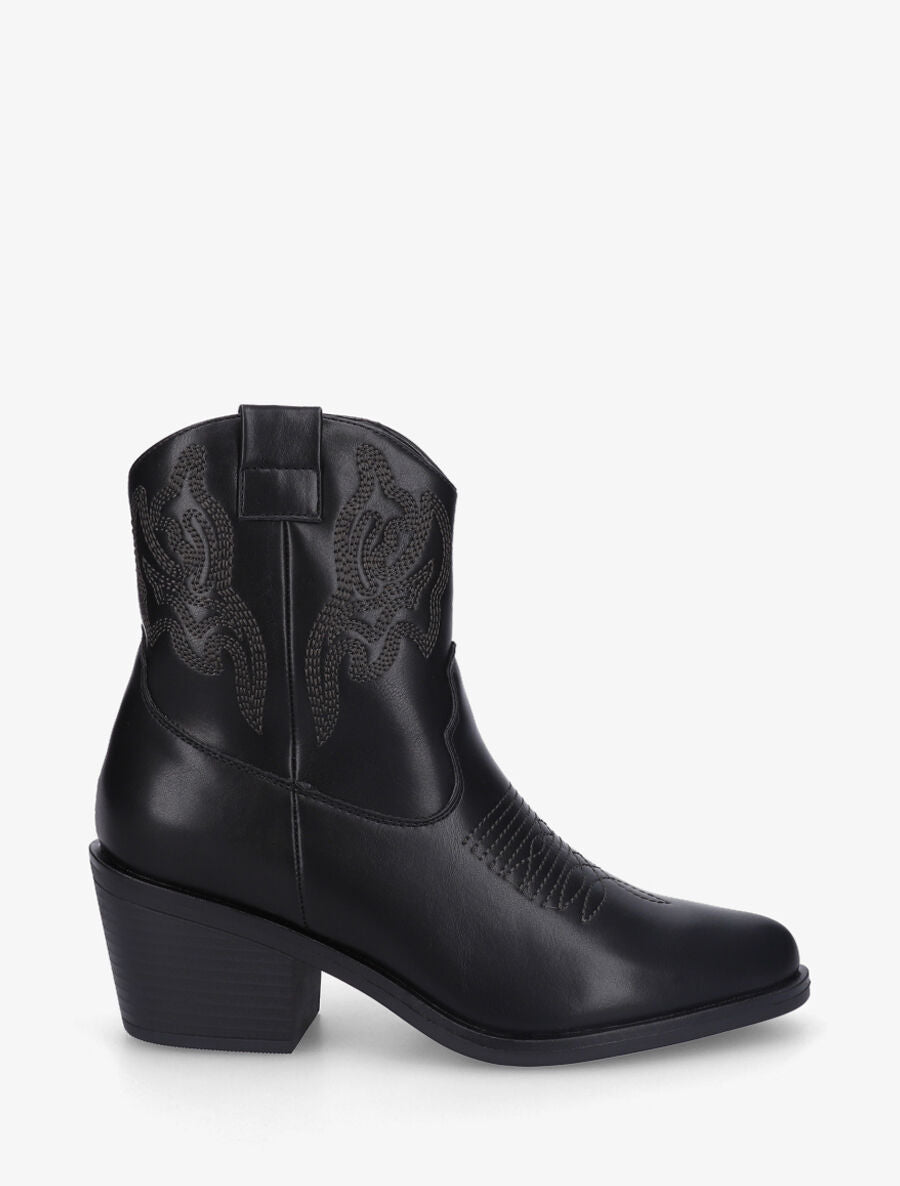 Bottines style santiag en simili - Noir - 1