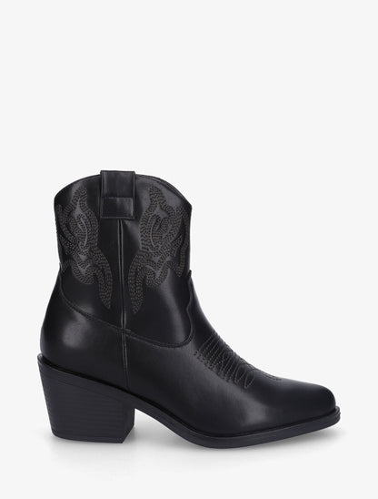 Bottines style santiag en simili - Noir - 1