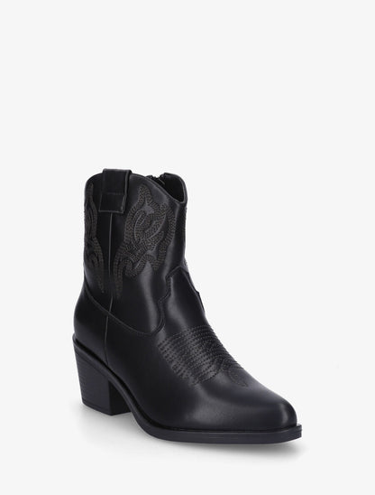 Bottines style santiag en simili - Noir - 2