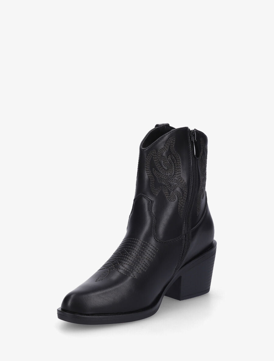 Bottines style santiag en simili - Noir - 3
