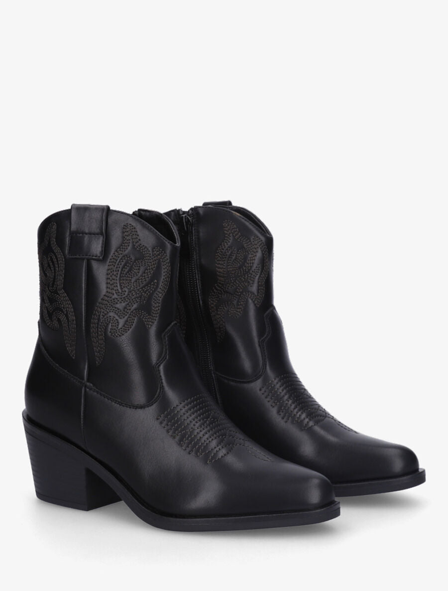 Bottines style santiag en simili - Noir - 4