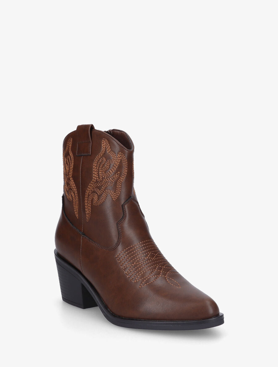 Bottines style santiag en simili - Marron - 2