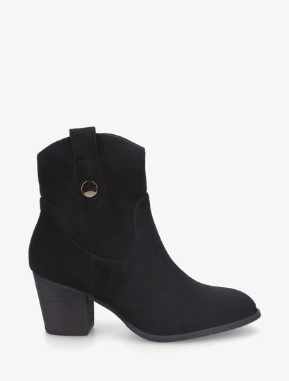 Bottines montantes à talon en suédine - Noir - 5