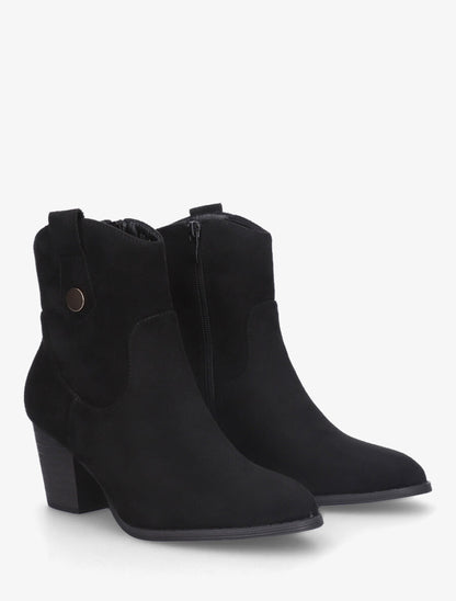 Bottines montantes à talon en suédine - Noir - 4
