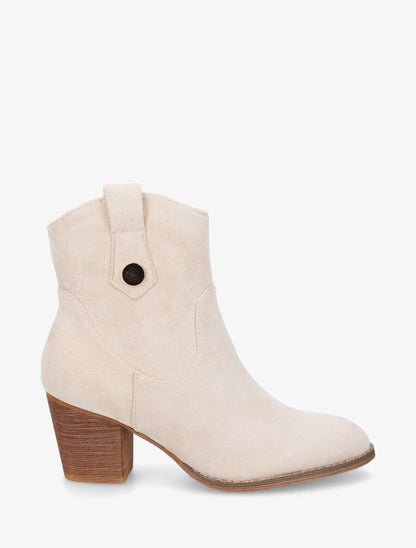 Bottines montantes à talon en suédine - Beige - 5